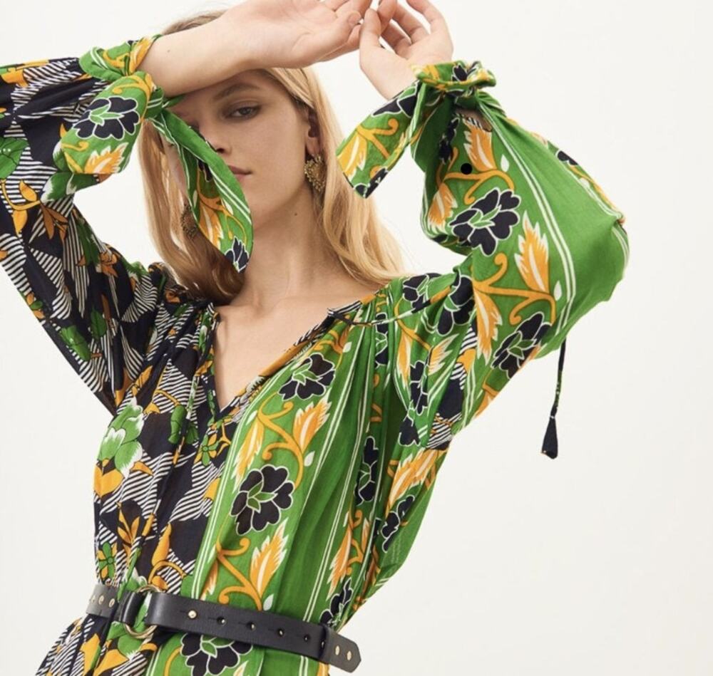 Antik Batik Talita Flowing Maxi Dress Green Black Size M/40 EUC Retail $480